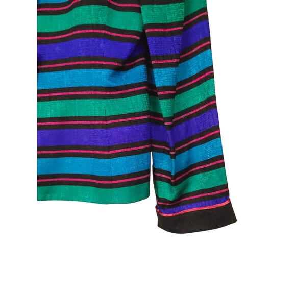 Vintage Papell Petites Womens Silk Snap Button Blazer 6P Striped Career Jacket - Picture 9 of 16